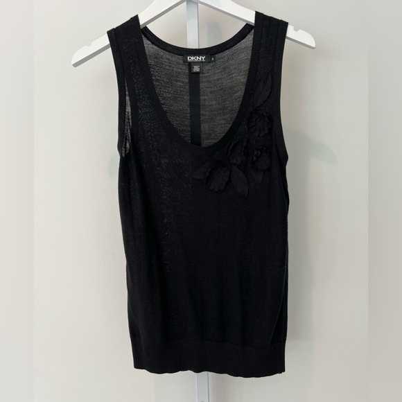 DKNY BLACK LINEN FLORAL APPLIQUÉ KNIT TOP SIZE S - Picture 6 of 16